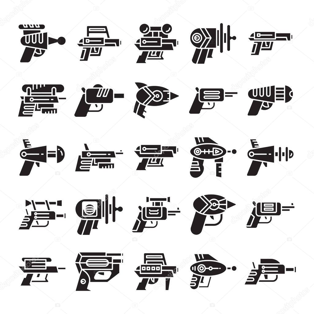 blaster, laser gun, futuristic gun icons vector set glyph design