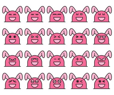 Pembe tavşan, tavşan emoticons tasarım seti