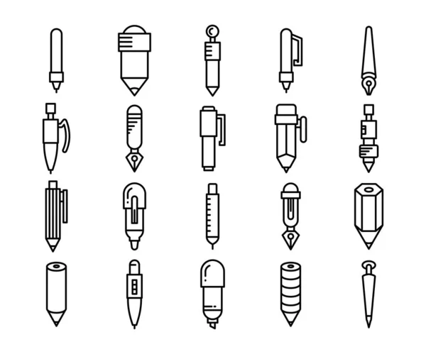 Stylo Crayon Papeterie Icônes Ligne Design Vectoriel Ensemble — Image vectorielle
