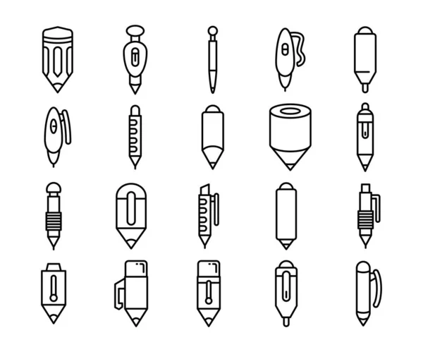 Lápiz Lápiz Iconos Papelería Conjunto Vectores Diseño Línea — Archivo Imágenes Vectoriales