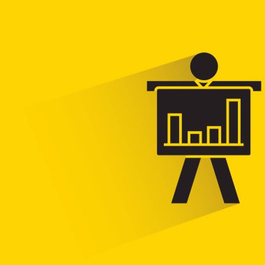 Sarı arkaplan vektöründe gölgeli çubuk grafiği gösteren insanlar