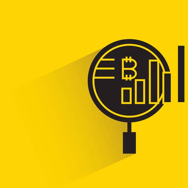 Lupa Bitcoin Con Sombra Vector Fondo Amarillo — Vector de stock