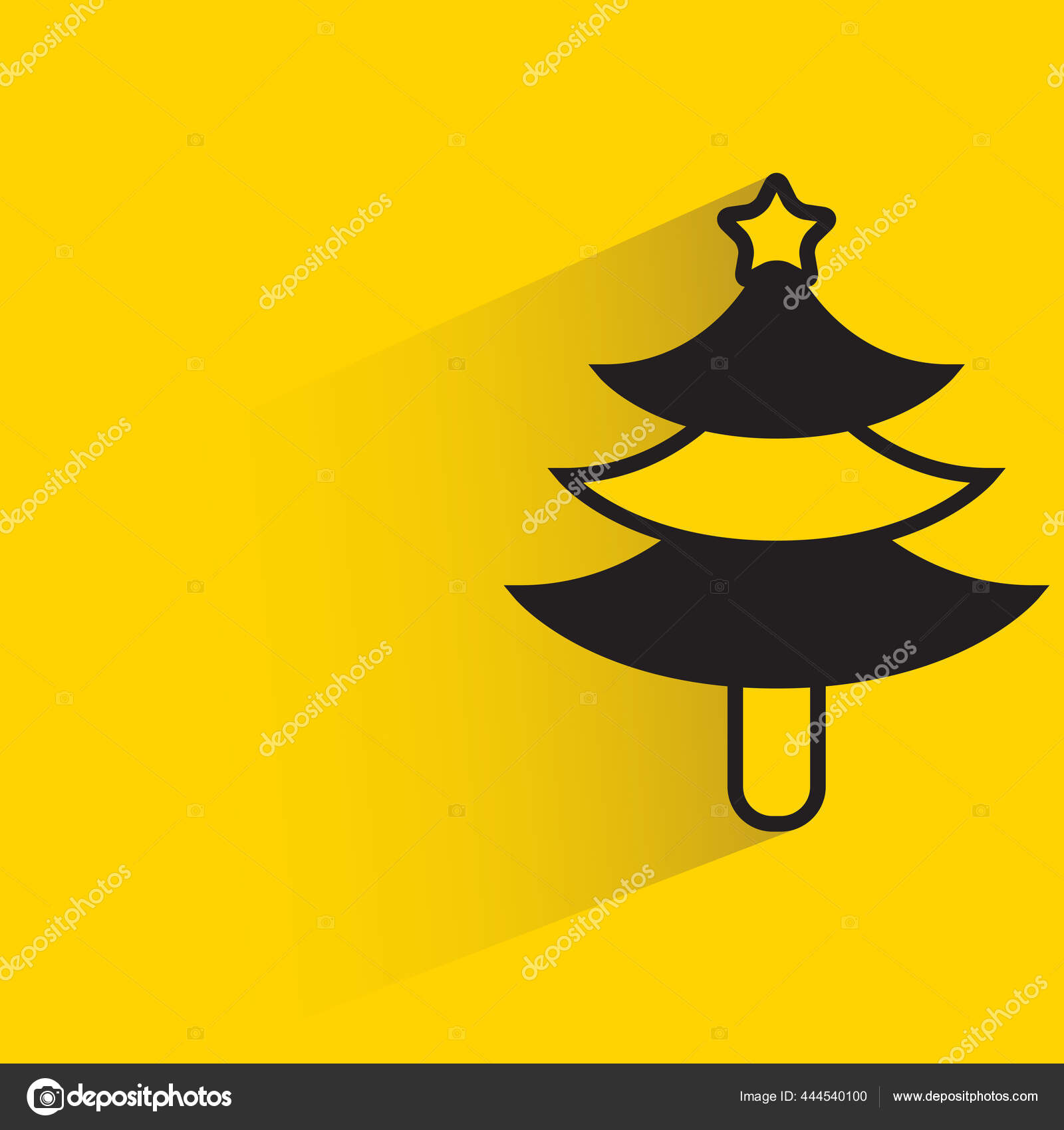 Christmas Tree Pine Decoration Shadow Yellow Background Vector Stock