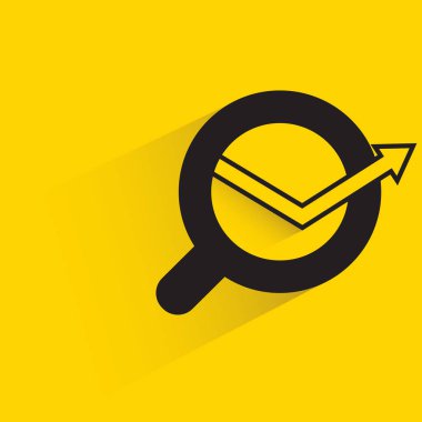 Yatırım borsası grafiği ve sarı arka planda büyüteç gölgesi