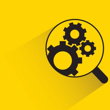 Sarı arkaplanda ağ optimizasyonu için büyüteç ve teçhizat damla gölgesi