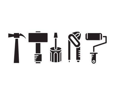 hammer, screwdriver and painting roller icons