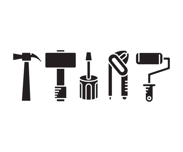 Hammer Screwdriver Painting Roller Icons — ストックベクタ