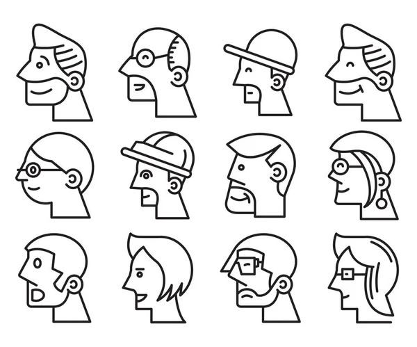 Human Face Side View Profile Avatars Vector — Wektor stockowy