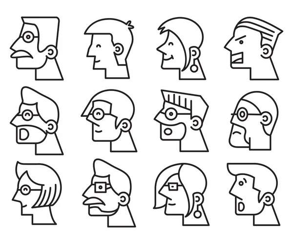 Human Face Side View Profile Avatars Vector —  Vetores de Stock