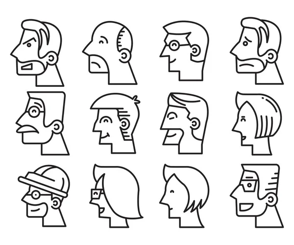 Human Face Side View Profile Avatars Vector — Vetor de Stock