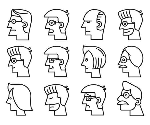 Human Face Side View Profile Avatars Vector — Vettoriale Stock