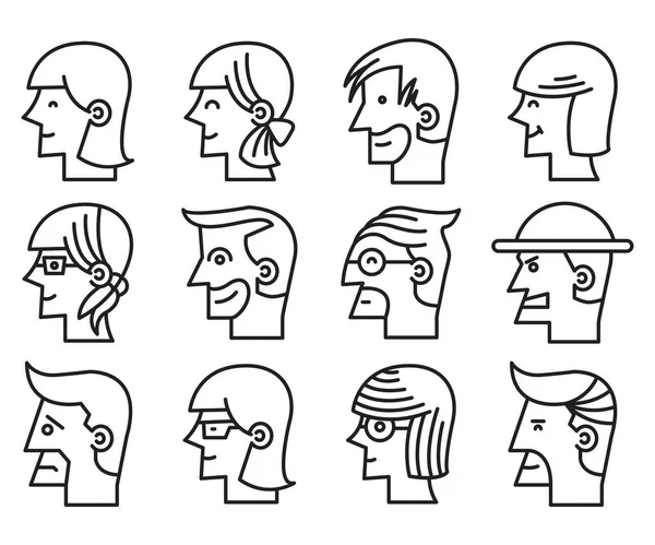 Human Face Side View Profile Avatars Vector — Vetor de Stock