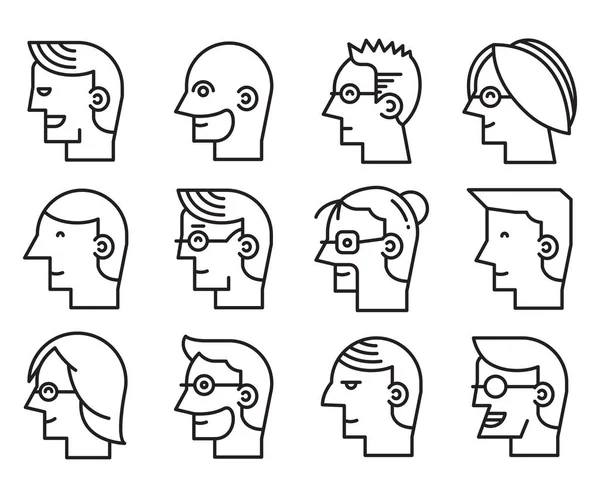 Human Face Side View Profile Avatars Vector —  Vetores de Stock