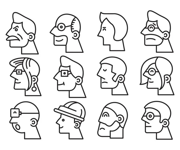 Human Face Side View Avatars Vector — Vector de stock