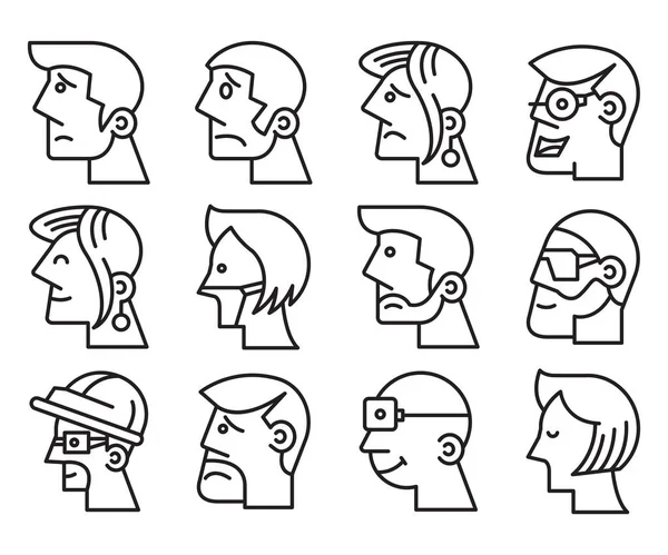 Human Face Side View Avatars Vector — Vector de stock