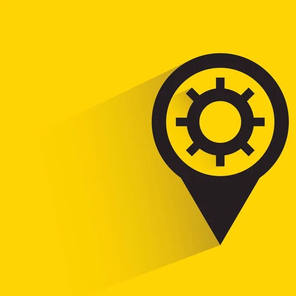 Map Pin Gear Shadow Yellow Background — Vector de stock