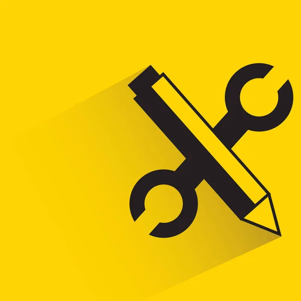 Wrench Pencil Shadow Yellow Background — Stok Vektör