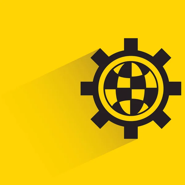 World Gear Shadow Yellow Background — Vector de stock