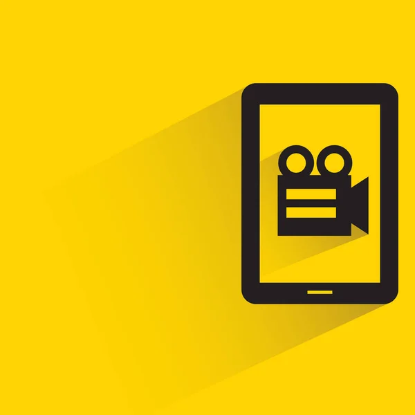 Video Camera Smartphone Shadow Yellow Background — Stock Vector