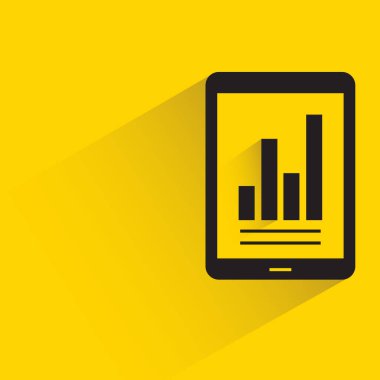 smartphone and bar chart with shadow on yellow background