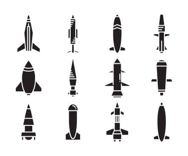missile and torpedo icons vector set