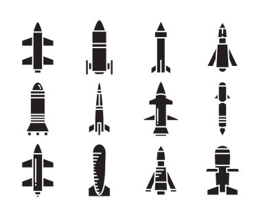 missile and torpedo icons vector set