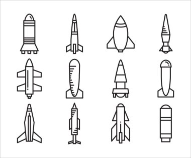 rocket missile icons set line design
