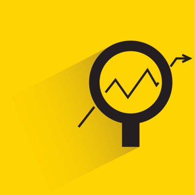 magnifier and graph analytics with shadow on yellow background