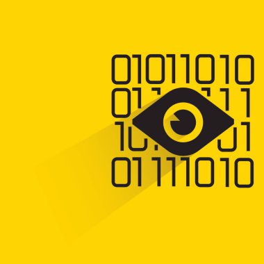 eye scan and binary number with shadow on yellow background