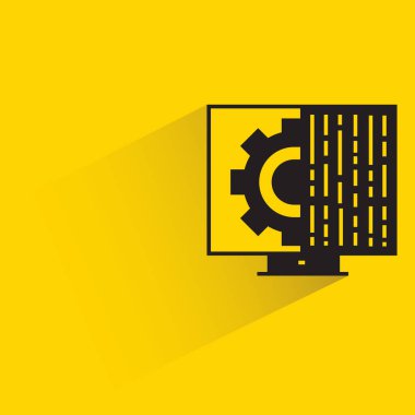 computer and data processing with shadow on yellow background