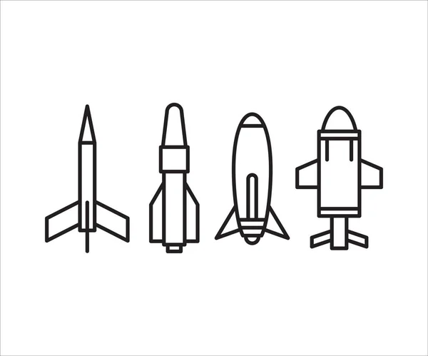 Rocket Missile Icons Set Line Design — Vector de stock