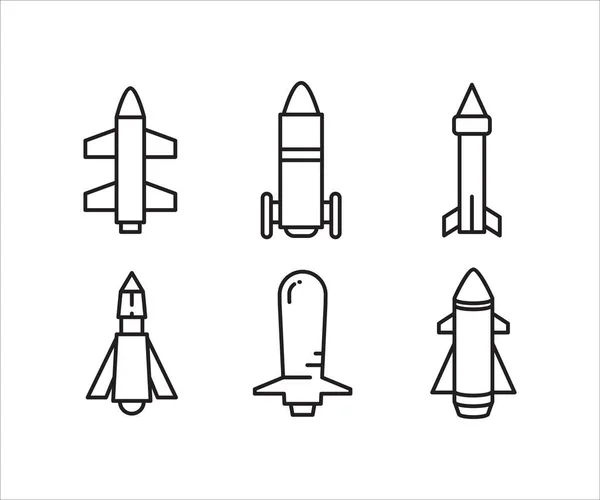 Rocket Missile Icons Set Line Design — Vector de stock