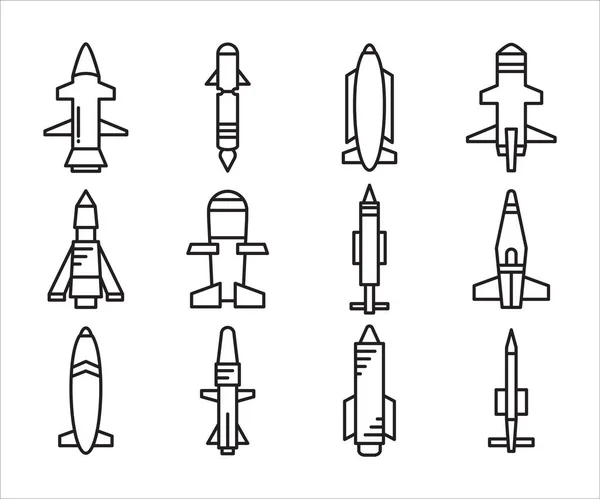 Rocket Missile Icons Set Line Design — Vector de stock