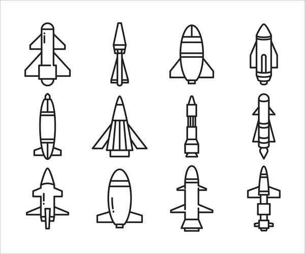 Rocket Missile Icons Set Line Design — Vector de stock