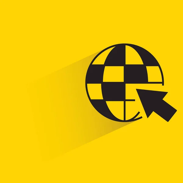Globe Arrow Cursor Shadow Yellow Background — Stockvector