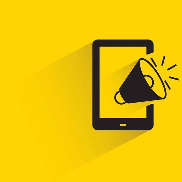 Smartphone Megaphone Shadow Yellow Background — Stock Vector
