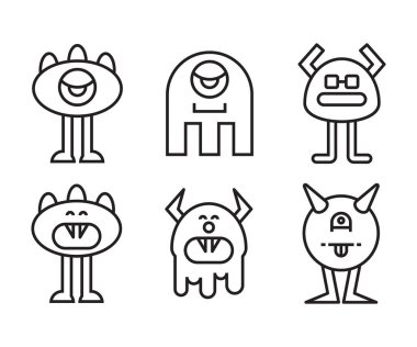 komik ve sevimli canavar karakter vektörü seti