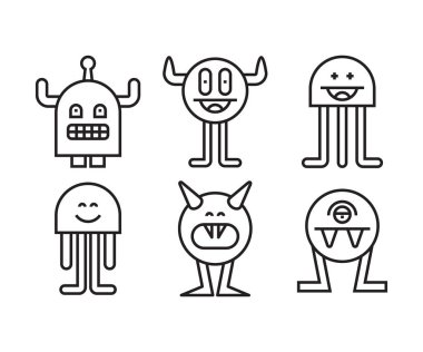 komik ve sevimli canavar karakter vektörü seti