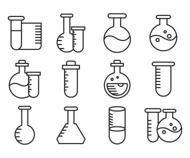laboratuvar matarası ve tüp simgeleri vektörü ayarladı