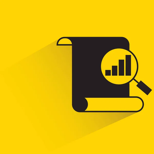 Lupa Analítica Datos Gráfico Con Fondo Amarillo Sombra — Vector de stock