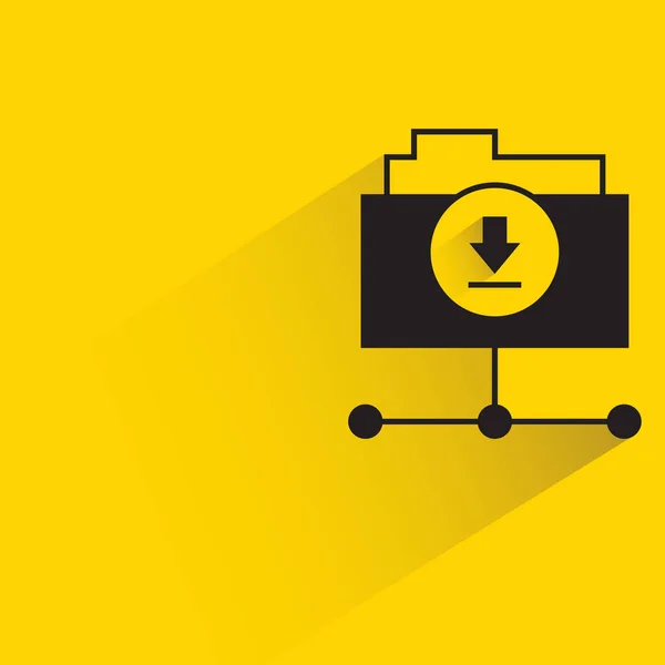 Folder Dan Unduh Bayangan Ikon Pada Latar Belakang Kuning - Stok Vektor