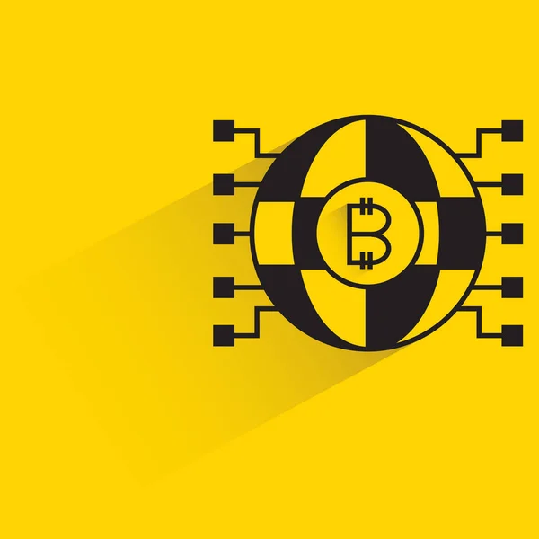Globo Bitcoin Símbolo Com Sombra Fundo Amarelo —  Vetores de Stock