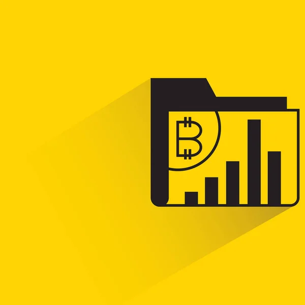 Bitcoin Icono Carpeta Datos Con Sombra Sobre Fondo Amarillo — Vector de stock