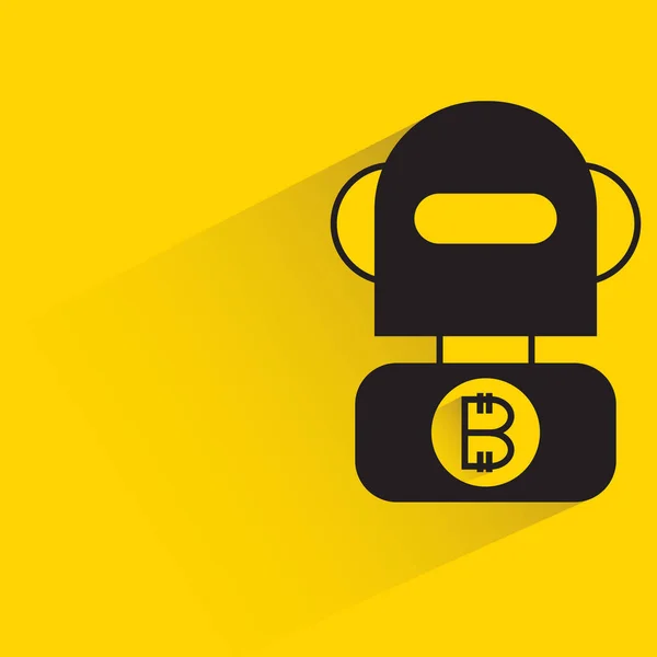 Ícone Robô Bitcoin Com Sombra Fundo Amarelo — Vetor de Stock