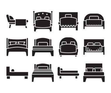 yatak ve yatak simgeleri vektörü ayarla