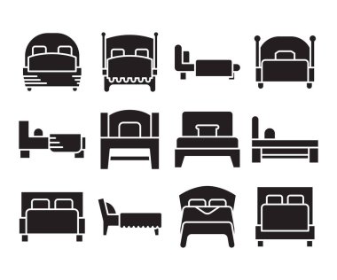 yatak ve yatak simgeleri vektörü ayarla