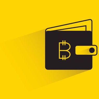 Sarı arkaplanda bitcoin cüzdan simgesi