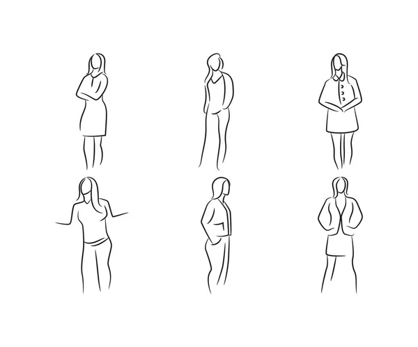 Bosquejo Dibujado Mano Mujer Modelo Pose Set Vector Ilustración — Archivo Imágenes Vectoriales