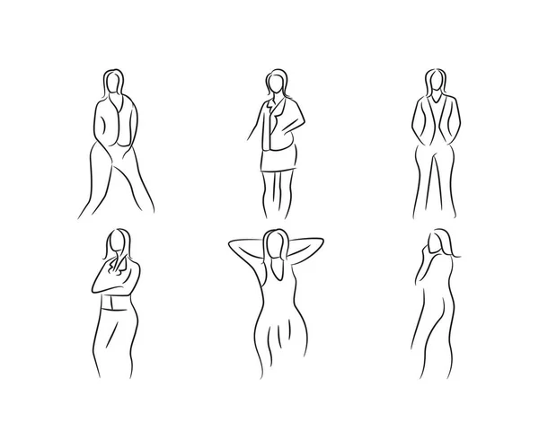 Bosquejo Dibujado Mano Mujer Modelo Pose Set Vector Ilustración — Archivo Imágenes Vectoriales