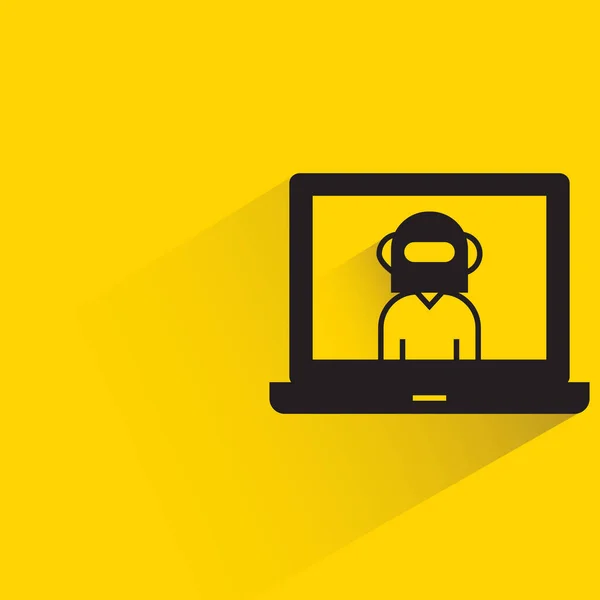 Robot Consultant Laptop Icon Yellow Background — Stock Vector